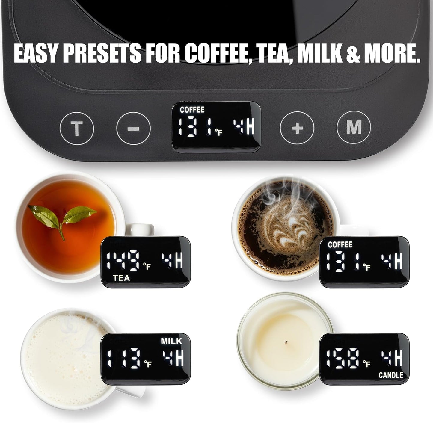 Heetz Cup Warmer – Electric Coffee Mug & Tea Warmer with Adjustable Temperature, 4 Heat Settings, Candle Warmer Function, Automatic Shutoff, Perfect for Office or Home