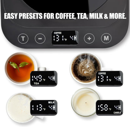 Heetz Cup Warmer – Electric Coffee Mug & Tea Warmer with Adjustable Temperature, 4 Heat Settings, Candle Warmer Function, Automatic Shutoff, Perfect for Office or Home