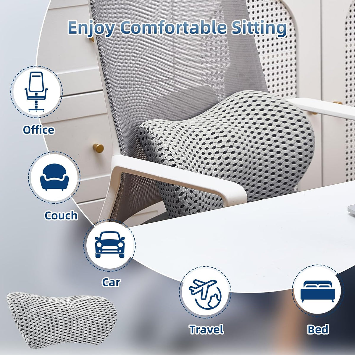 Lumbar Pillow, Memory Foam Lumbar Support Pillow for Office Chair and Car Seat, Ergonomic Streamline Back Pillow for Lower Back Pain Relief, Back Support Pillow for Sitting, Driving, Traveling