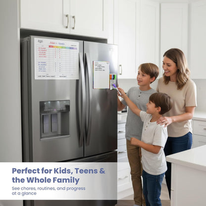 Large Magnetic Chore Chart for Refrigerator, Dry Erase Responsibility Board & Reward Tracker for Kids, Multiple Children, and Adults