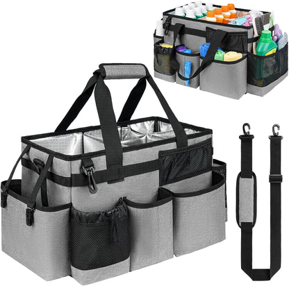 Cleaning Caddy Bag, Extra Large Cleaning Supply Bag for Housekeepers,Black | Sturdy Cleaning Caddy Organizer for Cleaning Supplies with Handle and Adjustable Shouder Strap, Easy to Clean Design