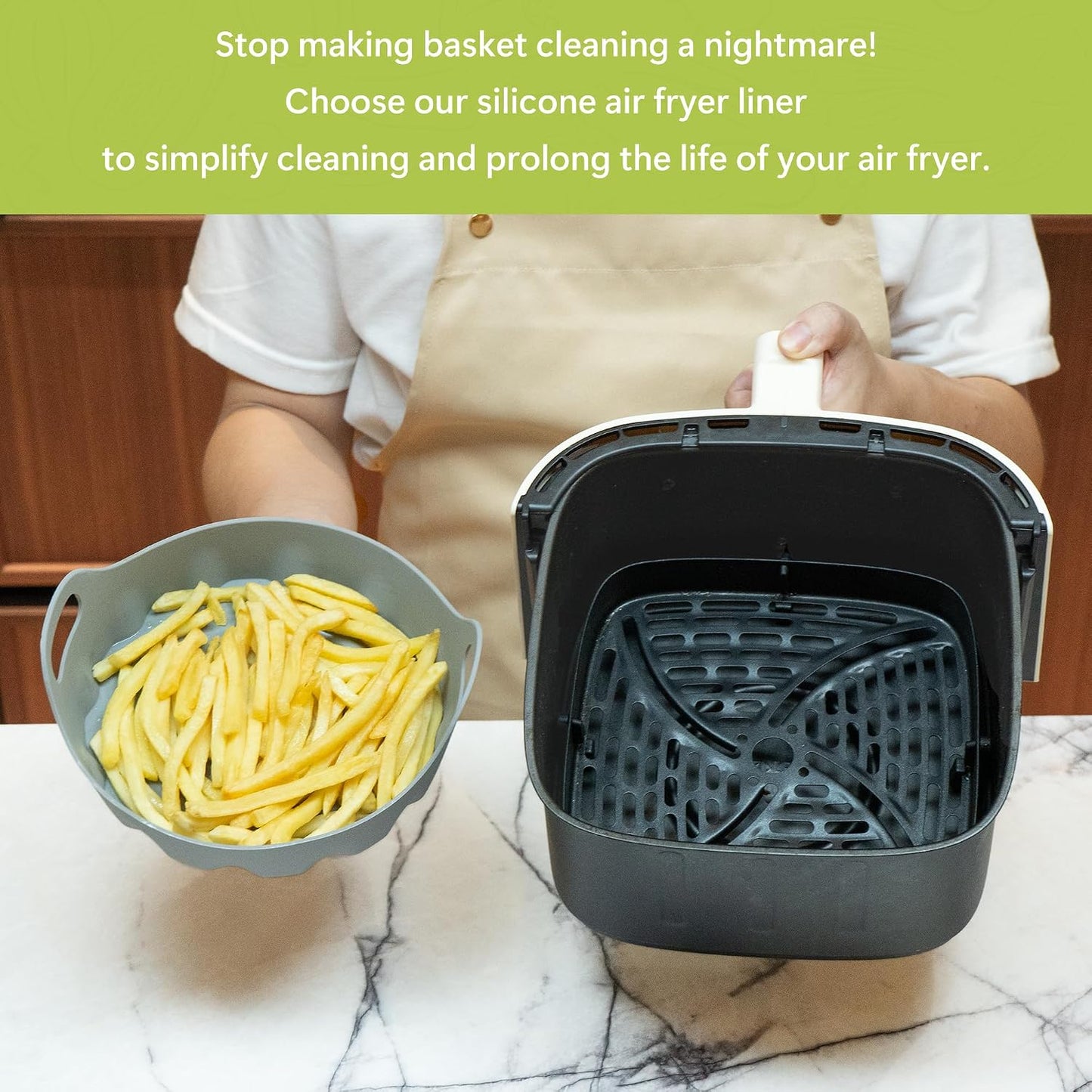 Li&Zhao Silicone Air Fryer Liners Reusable - 2 PCS Square Air Fryer Inserts Air Fryer Accessories 4 to 7 Qt Silicone Liners Basket for Kitchen (Red & Gray)