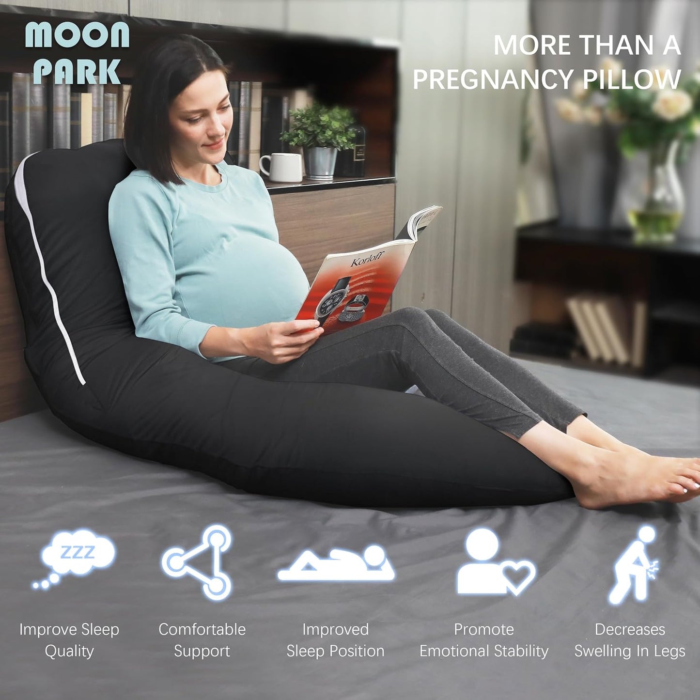 MOON PARK Pregnancy Pillows for Sleeping - 57 Inch U Shaped Full Body Maternity Pillow with Removable Cover - Support for Back, Legs, Belly, Hips - Pregnancy Pillow for Women - Grey