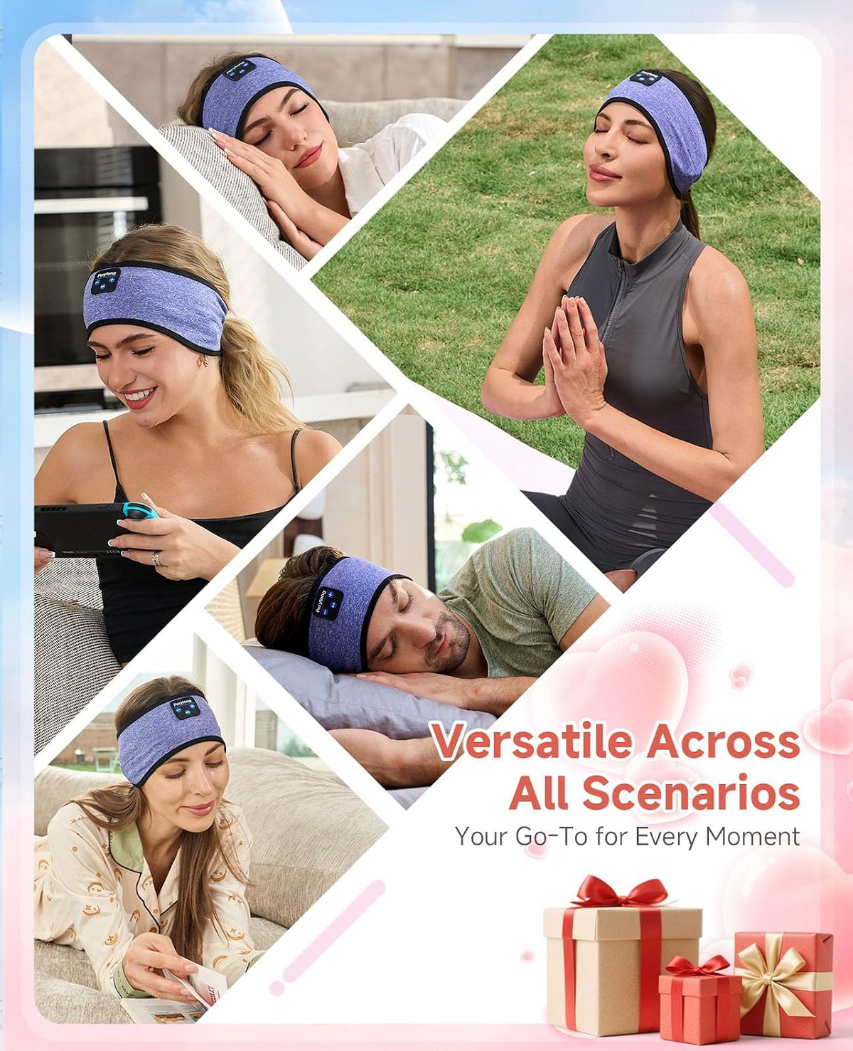 Sleep Headphones | Bluetooth 5.4 Headband | Wireless Earbuds Earphones Sweat Resistant with Ultra-Thin HD Stereo Speaker, Headphone Band for Side Sleepers Workout Running Tech Gadgets Unique Gifts