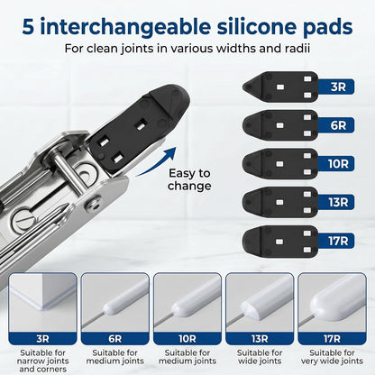 6-in-1 Caulking Tool Kit for Removing Old Caulk and Smoothing New Sealant, Stainless Steel Caulk Remover with 5 Silicone Pads for Bathroom, Kitchen, Window, Sink and Tile