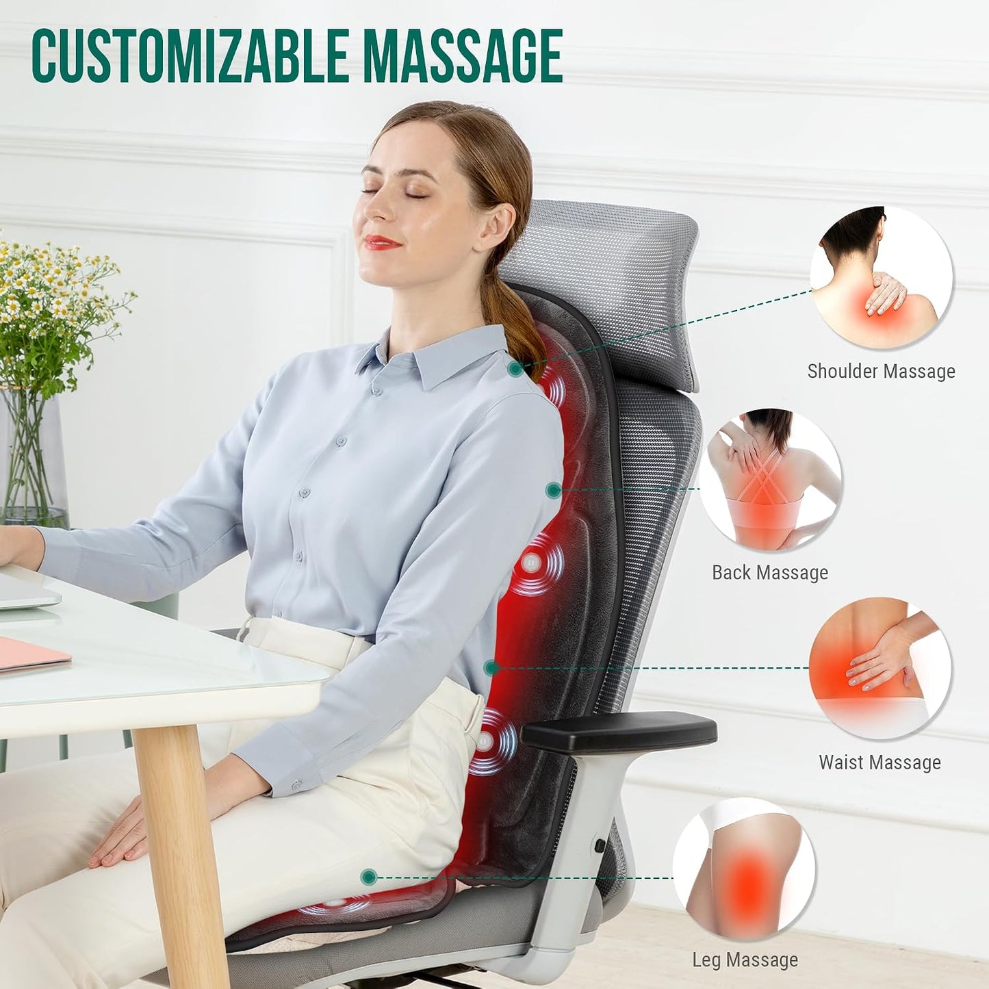 Snailax Back Massager with Heat, Vibration Massage Chair Pad, Seat Cushion | 10 Motors, 5 Modes, 3 Intensities, 2 Heat Settings, 3 Heating Areas, 30/60/90-Min Timer, Foldable, Carry Bag, 2026 Upgraded