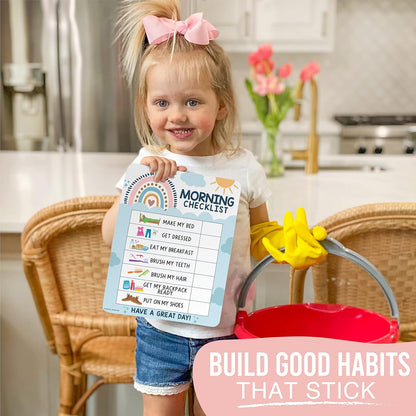 Magnetic Morning & Bedtime Routine Chart for Kids - Customizable Toddler Daily Schedule Board with Dry Erase Surface, Stickers & Marker, Build Habits with Visual Checklists, Boho Theme