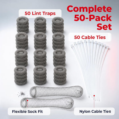Washing Machine Lint Trap Stainless Steel 12-Pack | 29cmx6.5cm, Hose Filter, Mesh Drain Catcher, Washer Sock Remover, Rust-Free Snare Laundry Filter with Nylon Cable Ties