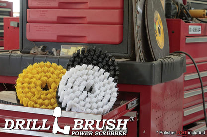 7in Boat Brush Variable Speed Polisher Attachment - Medium Yellow Bristles | Bathroom Accessories - Cleaning Supplies - Deck Scrub Brush - 5/8 x 11 Threaded Hub - Tile - Shower Cleaner - Flooring