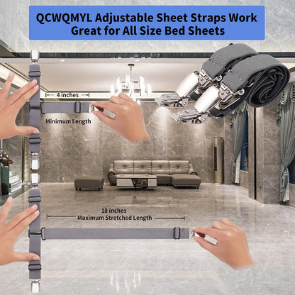 Upgrade Design Fitted Sheet Straps 8 PCS Bed Sheet Fasteners Sheet Holders for Corners Fitted Sheet Clips Grey
