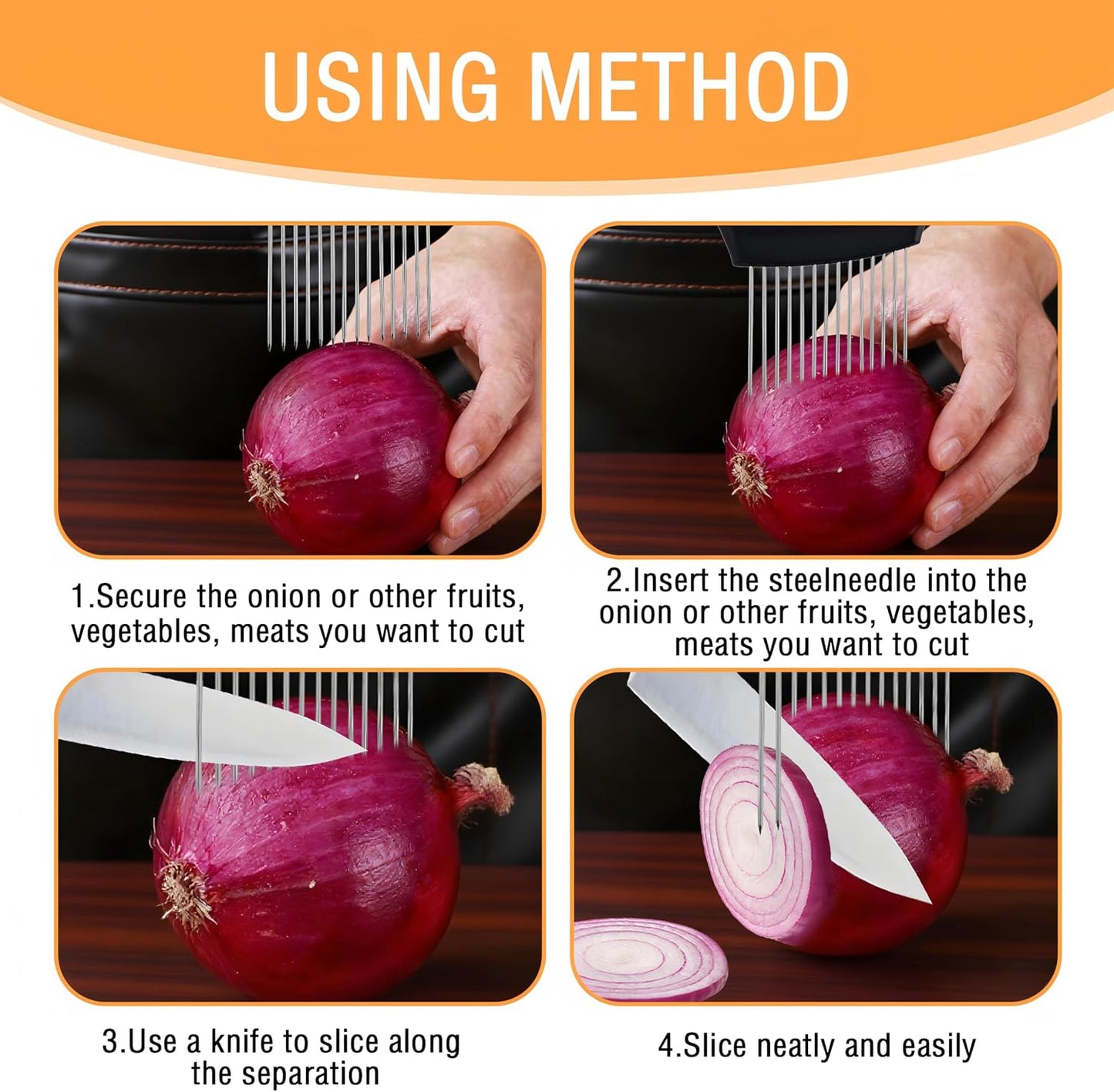 Onion Holder for Slicing,1PCS Stainless Steel Onion Slicer Holder,Onions Cutter,Vegetable Chopper,Lemon Slicer,Food Slicer Assistant Tool for Tomato,Potato,Avocados,Eggs,Fruit and Meat,Kitchen Gadgets