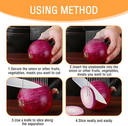 Onion Holder for Slicing,1PCS Stainless Steel Onion Slicer Holder,Onions Cutter,Vegetable Chopper,Lemon Slicer,Food Slicer Assistant Tool for Tomato,Potato,Avocados,Eggs,Fruit and Meat,Kitchen Gadgets