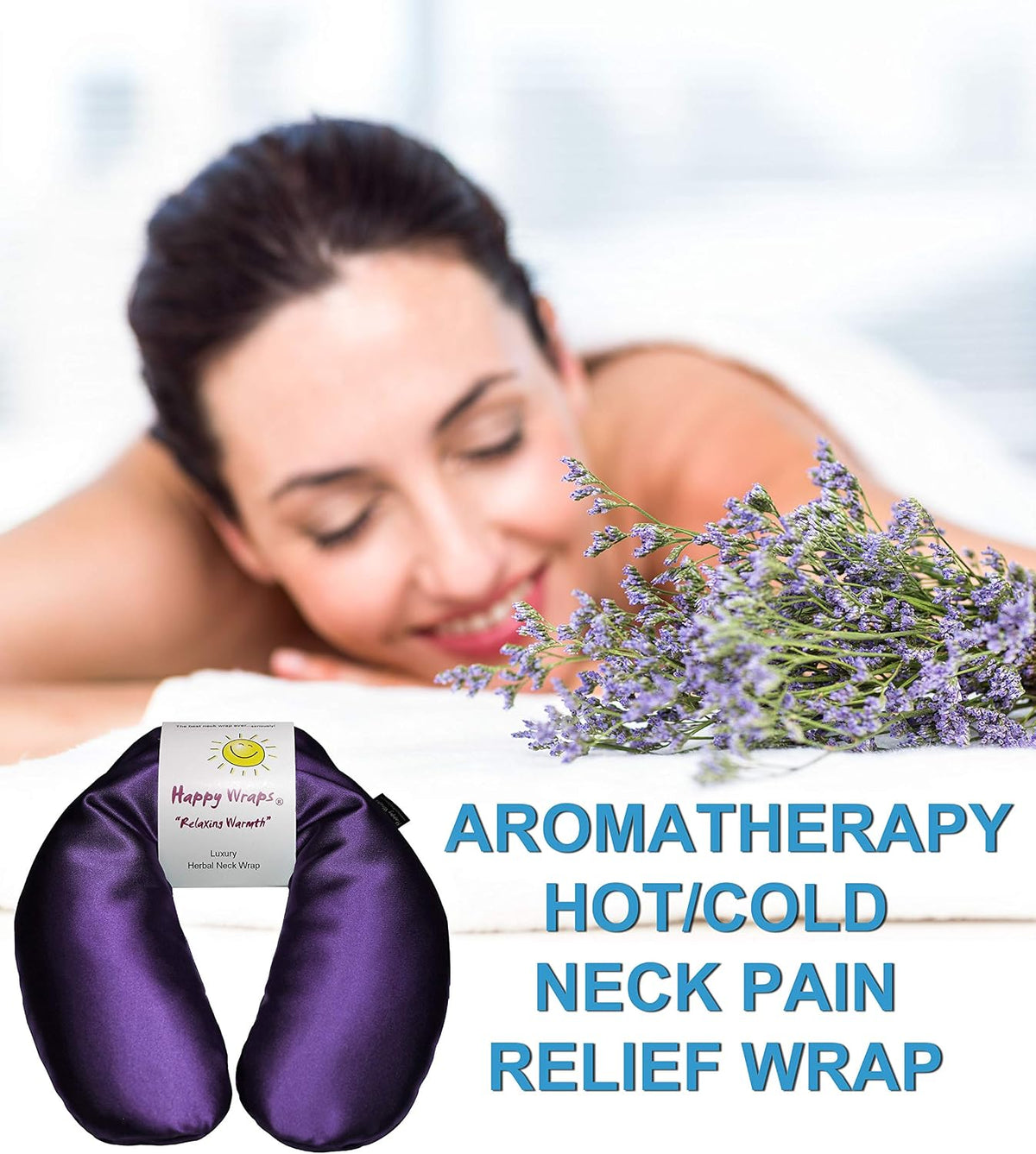 Microwavable Herbal Neck Wrap - Hot Cold Aromatherapy Neck Warming Pillow - Heating Pad for Migraines, Stress, Gifts for Women, Birthdays, Christmas and Free Sleep Mask - Purple Cotton