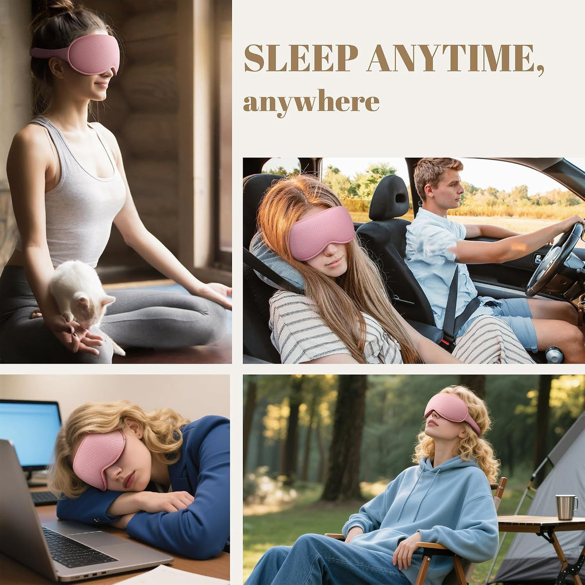 Sleep Mask for Men Women - 100% Blackout Eye Masks for Sleep, Zero Pressure 3D Sleeping Mask, Adjustable Light Blocking Eye Cover Blindfold for Travel, Nap, Night Work, Office - Black