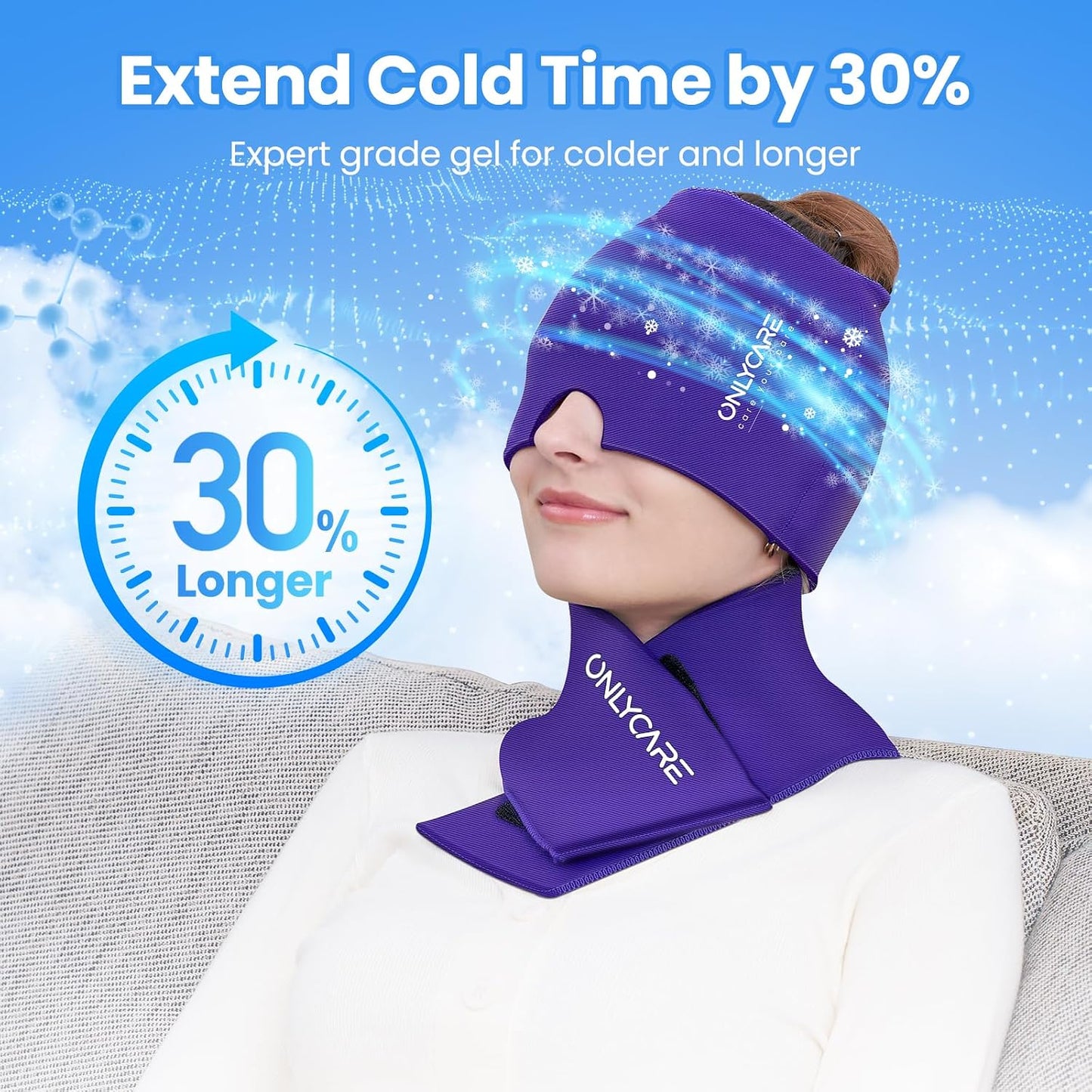 ONLYCARE Migraine Relief Cap, Headache Relief & Neck Ice Pack Wrap Gel Set | Upgrade Headache Cap and Shoulder Cold Pack, Hot & Cold Compress, FSA-HSA Eligible, Relief of Pain, Swelling, Office Pressure