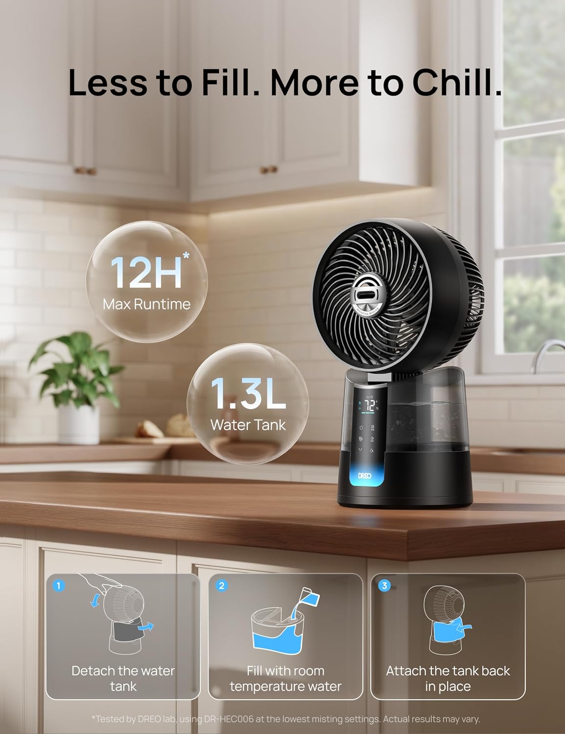 DREO TurboCool Misting Fan 516, 5℉ Drop Cooling Fans that Blow Cold Air | 150°+30° Omni-directional Oscillating, Evaporative air cooler, 26 ft/s Wind, Ultrafine Mist, 20dB, 6 Speeds 2 Modes, Grey