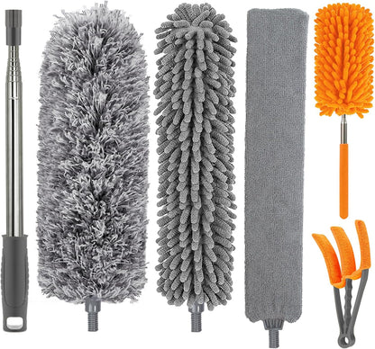 Retractable Gap Dust Cleaner, 3 Microfiber Cloths, 30-100 Inch Handle, Gray | Retractable Duster Brush with Washable Replaceable Head Cleans Under Appliances, Sofas, Beds, Refrigerators and Furniture