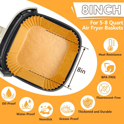 200pcs Air Fryer Liners Disposable, Air Fryer Liners, 8.7" Square Parchment Disposable Paper Liner for Air Fryer, Parchment Paper, Baking, Roasting and Microwave