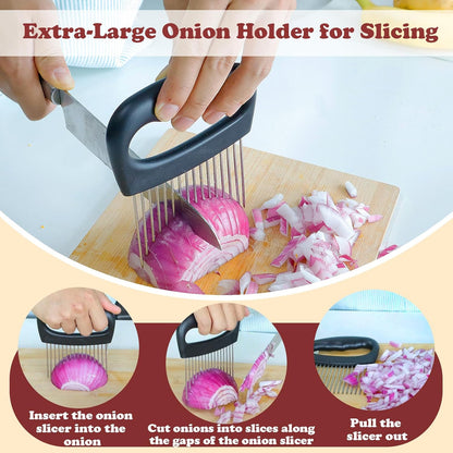 Hendiy Extra-Large Onion Holder for Slicing, 304 Stainless Steel | 16 Long Needles, Vegetable Chopper, Tomato Potato Slicer, Meat Tenderizer, Food Slicing Guide