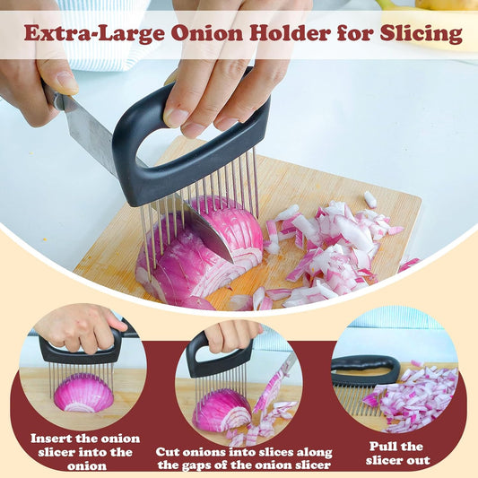 Hendiy Extra-Large Onion Holder for Slicing, 304 Stainless Steel | 16 Long Needles, Vegetable Chopper, Tomato Potato Slicer, Meat Tenderizer, Food Slicing Guide