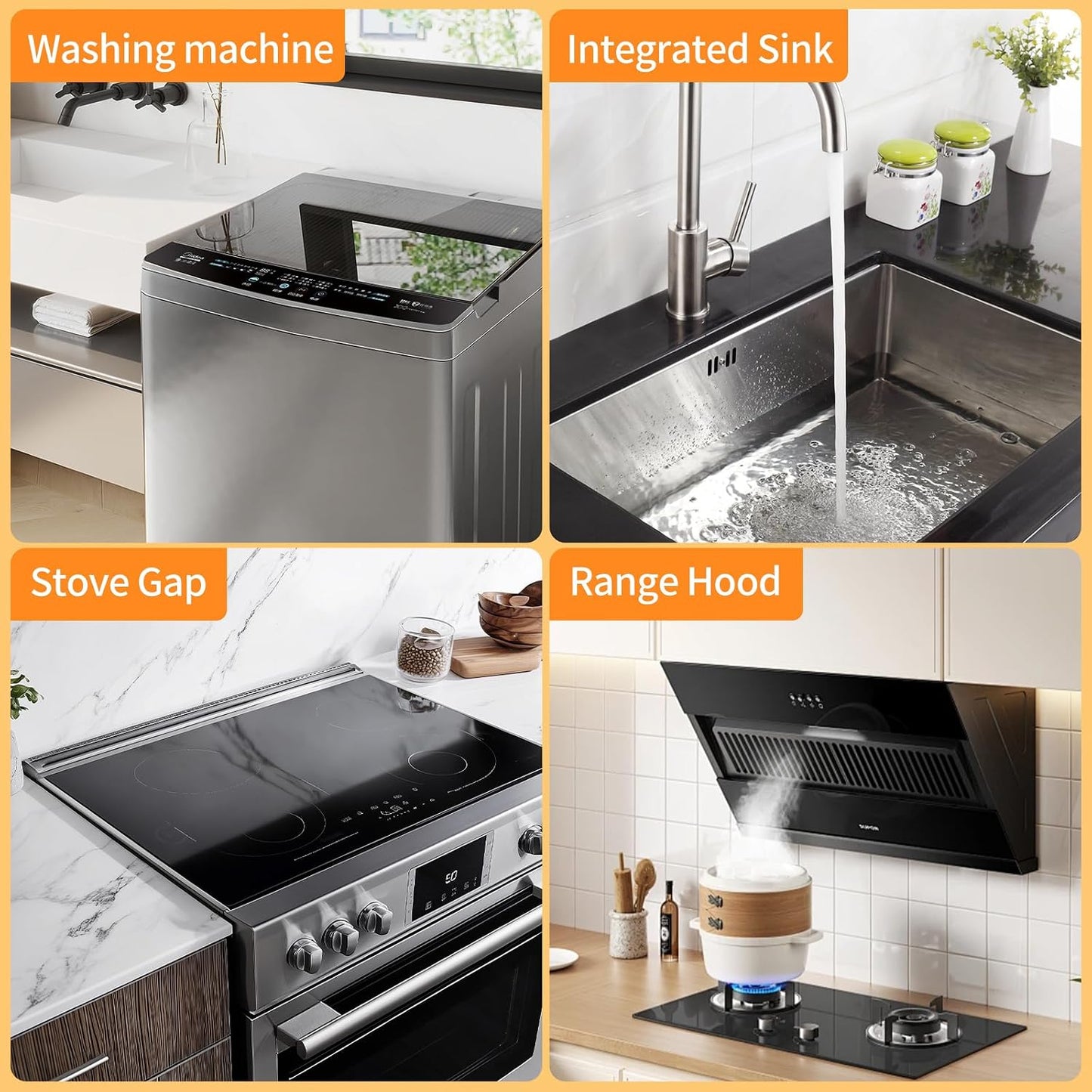 Stainless Steel Stove Gap Covers (2 Pack), Stove Gap Filler, Stove Counter Gap Guards for Kitchen, Range Trim Kit, Easy Clean with Heat Resistant, Adjustable Length 13.8” to 27.6”, Width 0.79"