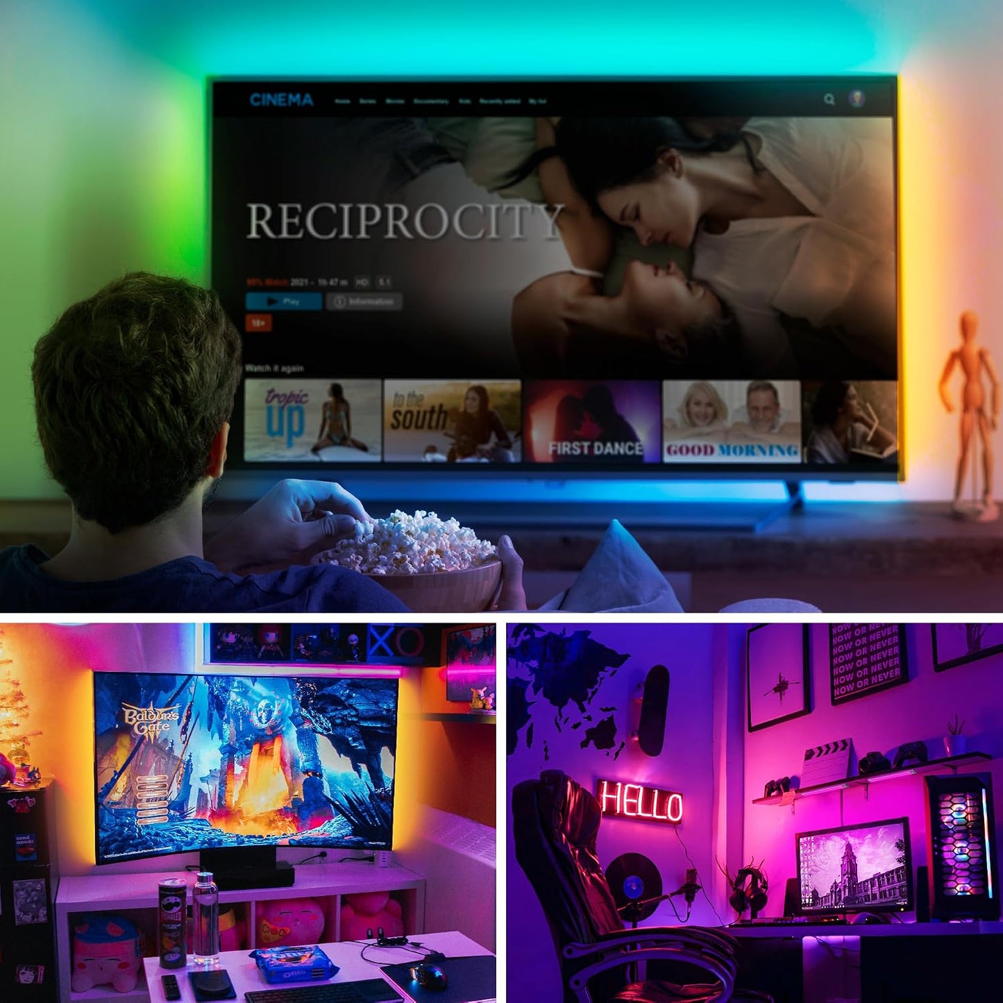 LEPOTEC 3 Pcs RGB LED Wall Lights,Wall Sconces Lamp with App Remote Control,Gaming Light Bar,Under Cabinet Lighting with Music Sync,Rechargeable Battery Operated Night Closet Light for Living Room