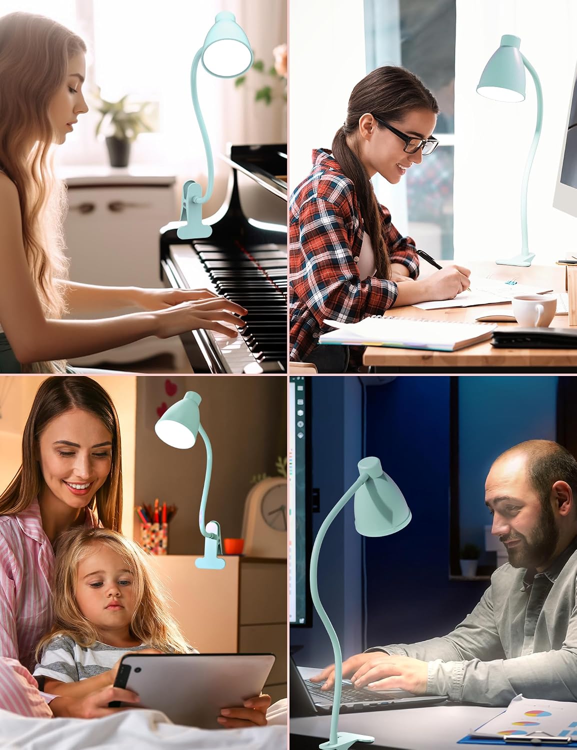 BOHON Desk Lamp 5 Color Modes 10 Brightness Dimmer Reading Light Black | 10W 38 LED Clamp Lamp with Auto Off Timer 360° Flexible Neck Clip on Light for Bed Bedside, AC Adapter Include