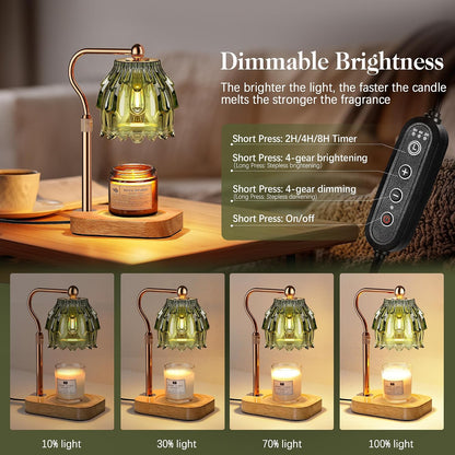 Candle Warmer Lamp with Timer Dimmer, Modern Wax Warmer for Scented Wax Jar Candle Warmer with 2 Bulbs, Adjustable Height Glass Lamp for Gifts for Women, Home Decor, Gold Amber