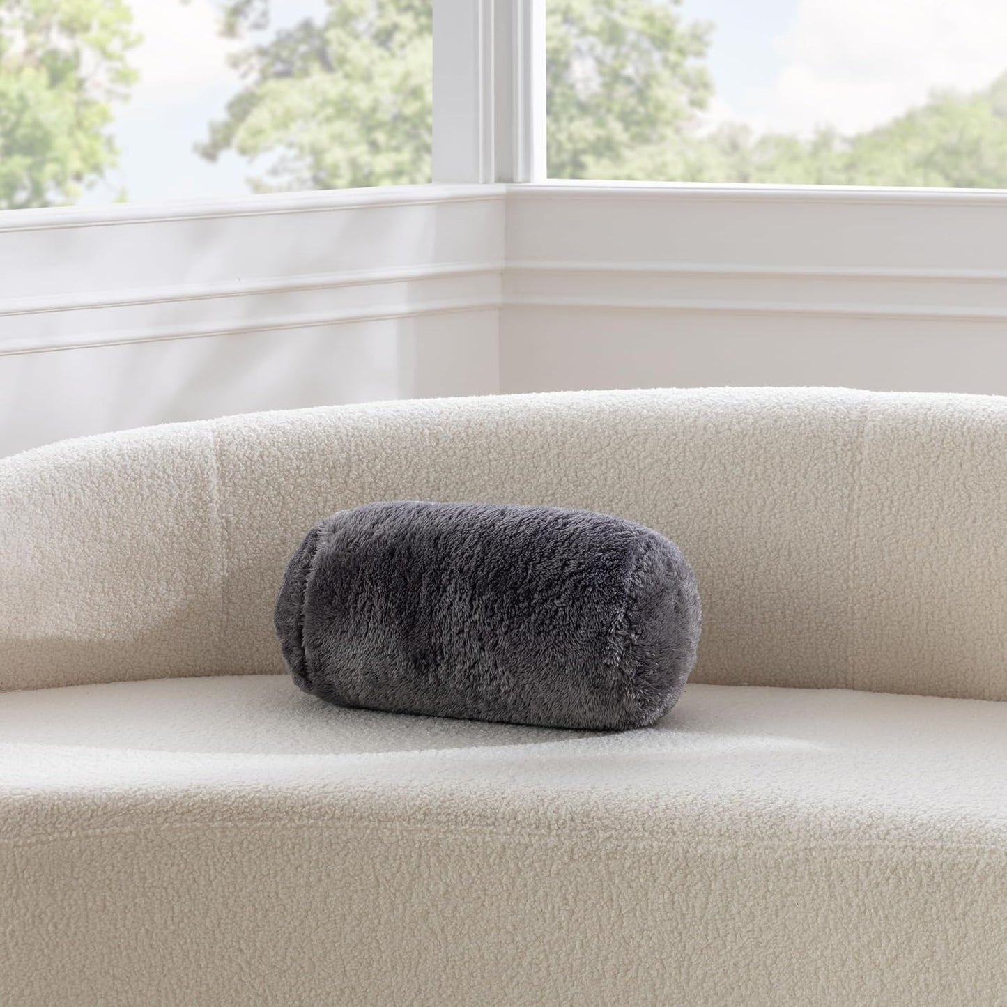 Berkshire Cervical Neck Roll Pillow with Extra-Fluffy™ Removable Cover, Multi-Purpose Bolster Cushion for Couch, Office & Travel, One Size 13.5" x 7.5", Smoke