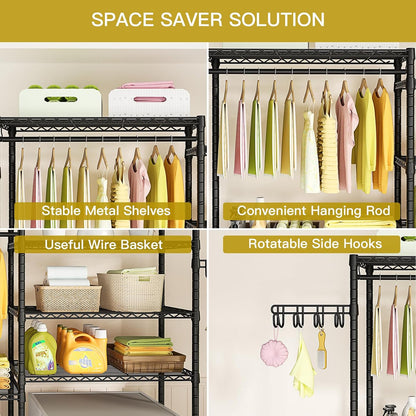 U5 Over the Washer and Dryer Storage Shelf, Laundry Room Space Saver | Bathroom Storage and Organizer Rack for Hanging Towel and Drying Clothes with 5 Wire Shelves, Black