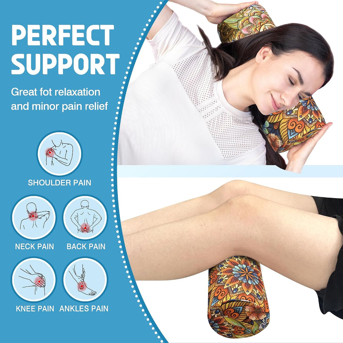 Neck Roll Pillow for Sleeping,Ergonomic Cylinder Tube Pillows for Cervical Spine and Neck Support,Versatile Roll Pillow for Bed,Office,and Travel,Memory Foam Bolster with Washable Cover