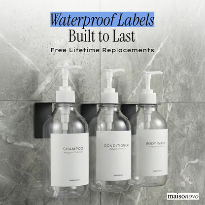 MaisoNovo Shampoo and Conditioner Dispenser|Refillable Black Set of 3 | 500 ml Shower Gel Dispenser Set of 3. Refillable Shampoo and Conditioner Bottles. Drill Free Secure Design. Black