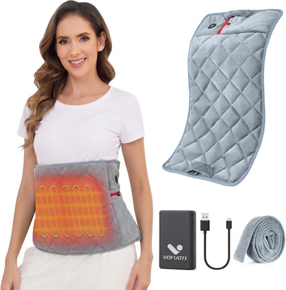 Vofuoti Portable Weighted Cordless Heating Pad with 7.4V 10000mAh Battery | 3 Heat Settings, Outdoor Rechargeable Electric Battery Operated Heated Pad for Back, Abdomen, 12" x 24", Gift for Women Men