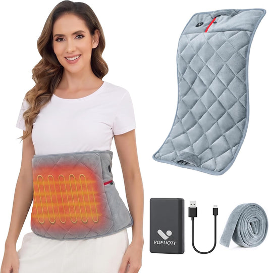 Vofuoti Portable Weighted Cordless Heating Pad with 7.4V 10000mAh Battery | 3 Heat Settings, Outdoor Rechargeable Electric Battery Operated Heated Pad for Back, Abdomen, 12" x 24", Gift for Women Men