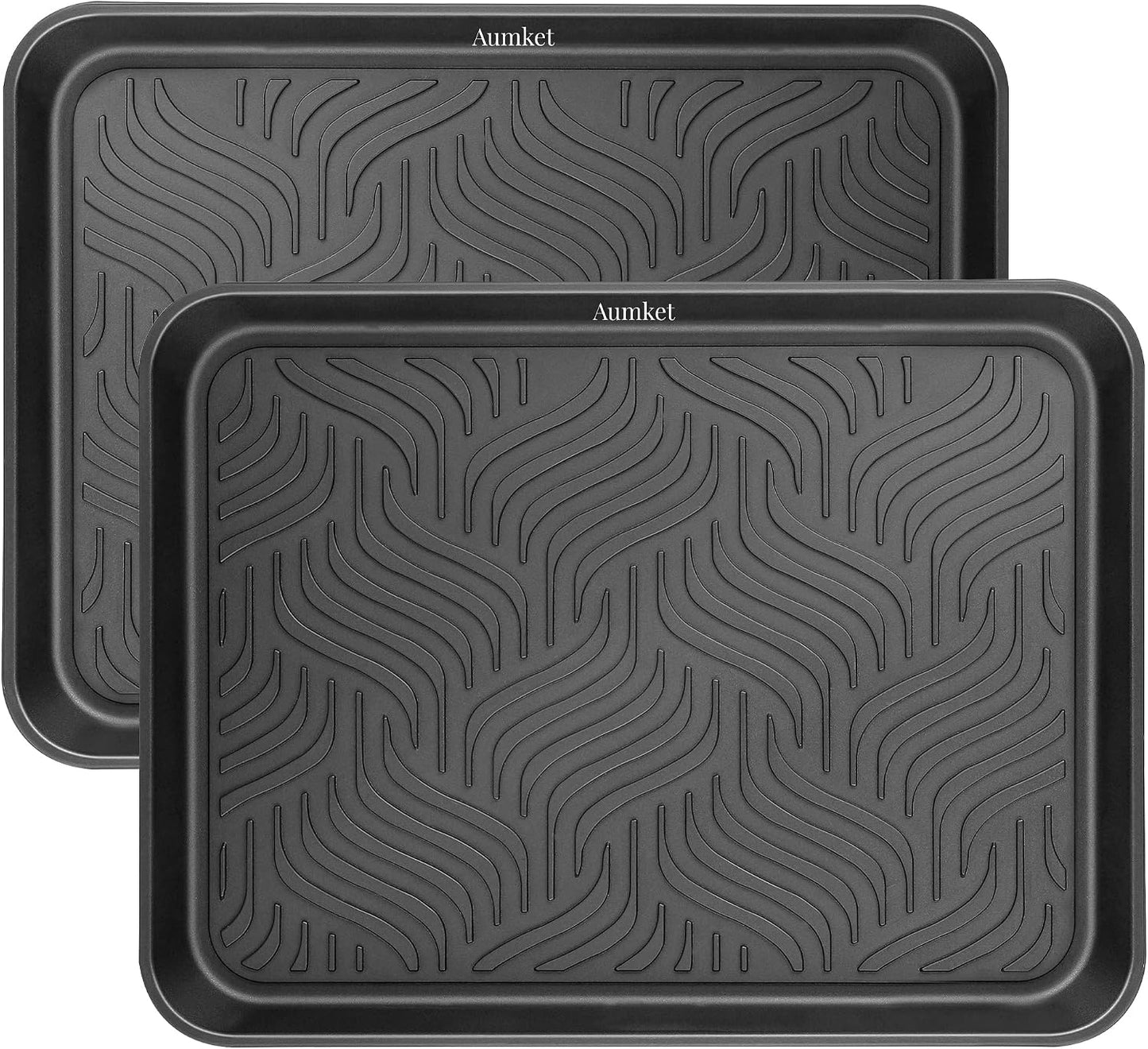 Boot Tray for Entryway Indoor, Heavy Duty Shoe Mat 2 Packs, 16.8"x12.8" Waterproof Shoe Tray with Raised Edge, Outdoor Multi-Purpose Tray for Boots, Garden, Pets (Grey)