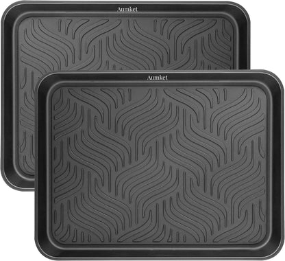Boot Tray for Entryway Indoor, Heavy Duty Shoe Mat 2 Packs, 16.8"x12.8" Waterproof Shoe Tray with Raised Edge, Outdoor Multi-Purpose Tray for Boots, Garden, Pets (Grey)