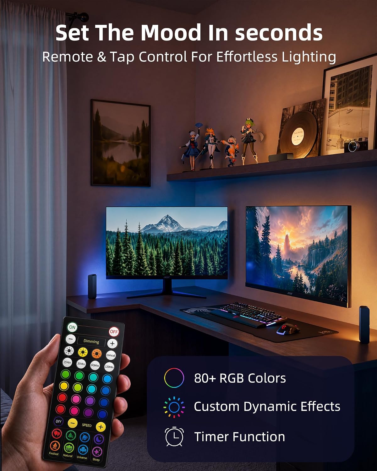 EZVALO Wireless RGB Light Bars, Rechargeable LED Mood Lights with Remote