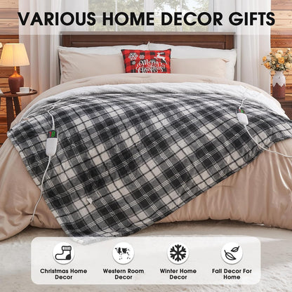 Heated Blanket Electric Throw 50X60 Heating Blanket with 10 Heating Levels 8 Hours Auto Off, Blue Plaid Sherpa Blankets Winter Warmer, Home Decor for Couch Bed Office,Gifts for Mom, Women,Washable
