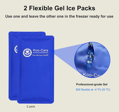 Koo-Care Large Flexible Gel Ice Pack for Injuries Reusable Hot Cold Compress - Fit for Shoulder Arm, Back, Hip, Knee, Shin, Foot Pain Relief, Swelling, Physical Therapy (L, 11" x 14") Pack of 2