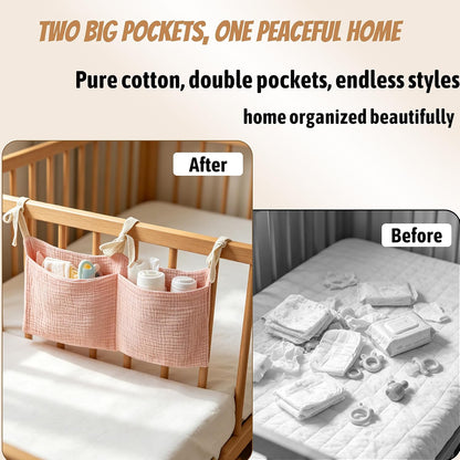 Bedside hanging bag for storing baby milk bottles and blankets - Baby diaper folding bed organizer bag - Brown