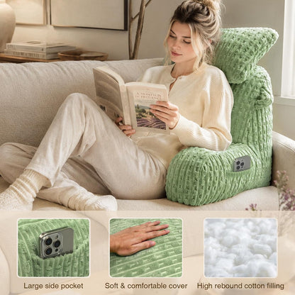 SLIGUY Reading Pillow for Sitting in Bed Couch Adult, Back Pillow with arm Support and Pockets, Adult Back Pillow Bed Chair for Bed Rest, Reading, Watching TV, Gaming for Boys and Girls Dark Grey