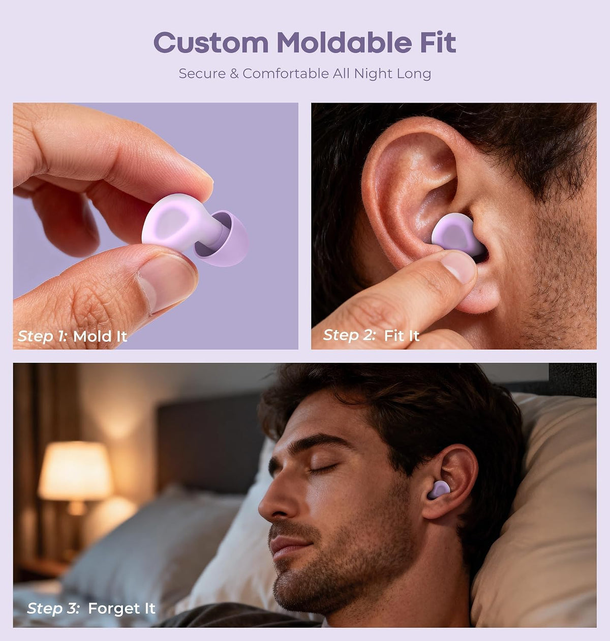 LC-dolida Aura Pro Sleep Earplugs, 38dB Higher Noise Reduction - Ultra-Soft Silicone for Snoring & Noise Blocking, Skin-Safe Custom Fit, Sleek & Reusable for Travel, Office(Purple)