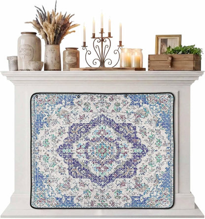Magnetic Fireplace Cover Grey Medieval Flowers Fireplace Screen Decorative Retro Bohemian Pattern Insulation Fireplace Blocker Save Energy Fireplace Draft Stopper Covers for Living Room 39x32 Inch