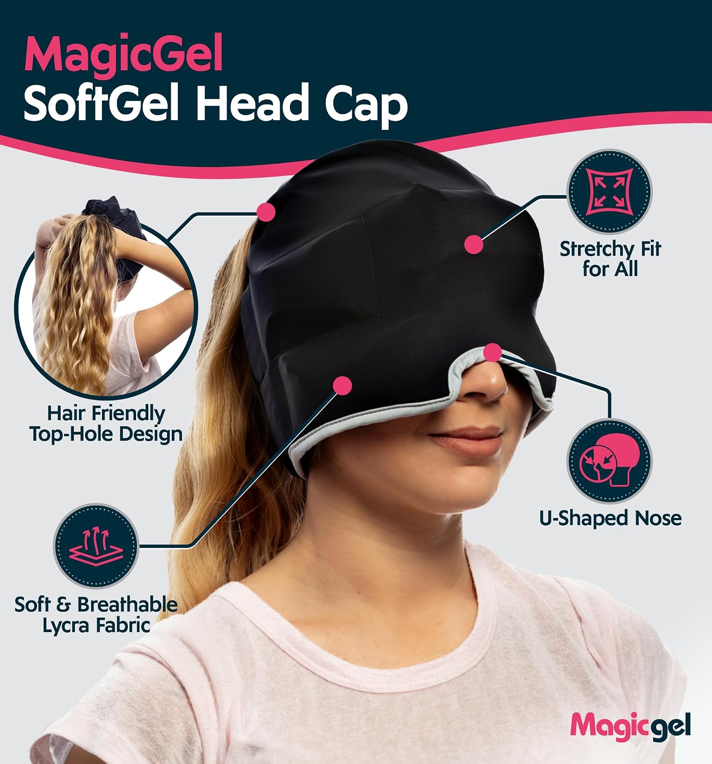 Magic Gel Migraine Ice Head Wrap - Real Migraine & Headache Relief | The Original Headache Cap | Cold, Comfortable, Dark & Cool; Endorsed by Physicians, Loved by Thousands - Purple