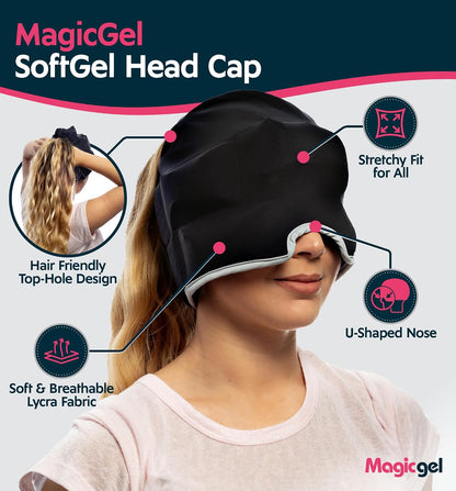Magic Gel Migraine Ice Head Wrap - Real Migraine & Headache Relief | The Original Headache Cap | Cold, Comfortable, Dark & Cool; Endorsed by Physicians, Loved by Thousands - Purple