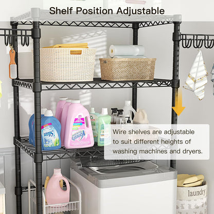 U8 Medium Laundry Room Storage Organizer, Over the Washer and Dryer Storage Shelves for Laundry Organization, 32.3”W x 17.3”D x 76.2”H, Suit Washing Machine Width within 29.9”, Hold 304 lb, Black