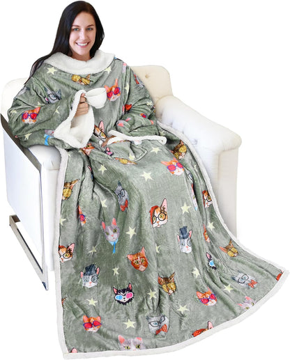 Catalonia Sherpa Wearable Blanket with Sleeves and Pocket for Adults