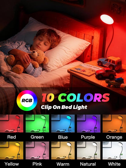 Clip on Lamp,10 RGB Colors+10 Brightness Bright Desk Lamp with Clamp Light