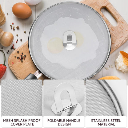 3 Pcs Splatter Guard Stainless Steel Frying Pan Splatter Screen Splash Proof Oil Splatter Cover with Foldable Handle Mesh Oil Proofing Lids for Kitchen Cooking (9.8 inch, 11.4 inch, 13 inch)