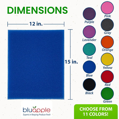 Bluapple FreshMats - Refrigerator Bin Liners, Fridge Drawer Mats - Keeps Produce Fresh Longer, Prevents Bruising, Promotes Air Circulation - BPA-Free Polyurethane Foam - (4-Piece Set, 12"x15", Green)